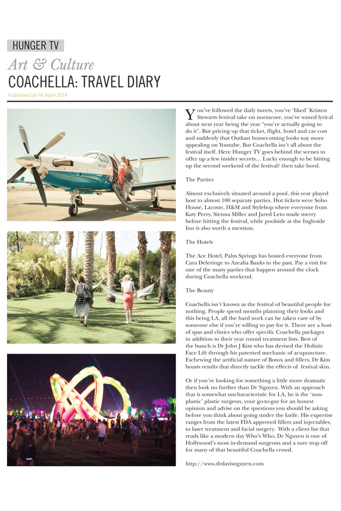Coachella: Travel Diary article featuring Davis B. Nguyen, M.D.