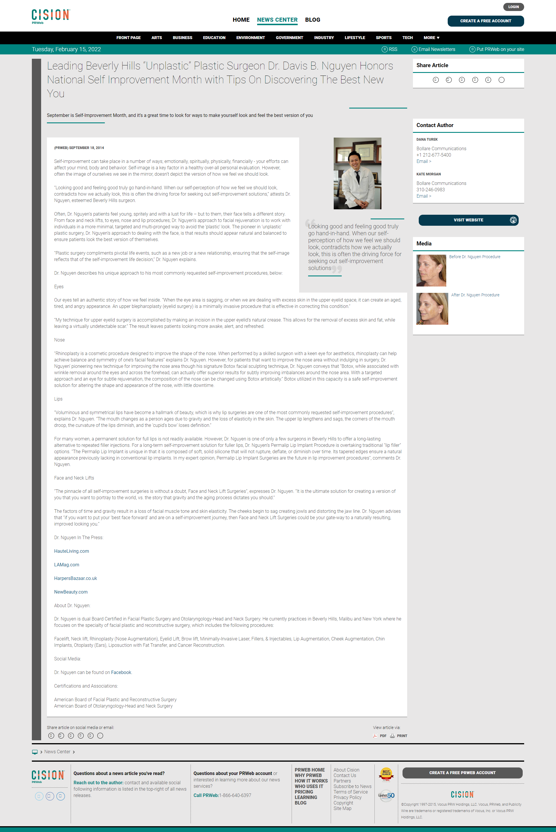 Screenshot of Cision PR Web article feature Dr. Nguyen.